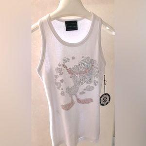 Looney Tunes Tank Top，White 100% cotton， Rhinestone Crystal Taz Artwork